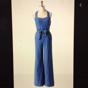 Elevenses denim halter jumpsuit anthropology